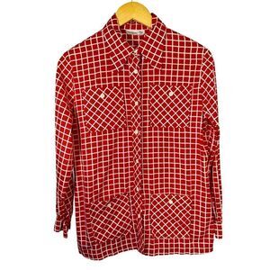 VINTAGE DIVISION II KADET-KRUGER Women’s Checked Button Down Shirt Red Medium